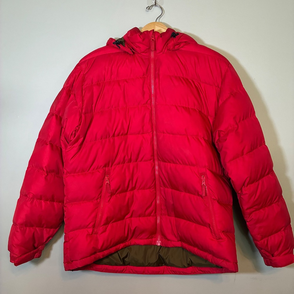 Lands' End Mens Red Hooded Puffer Jacket Coat Large 42-44 Gorpcore Ski‎ Quilted